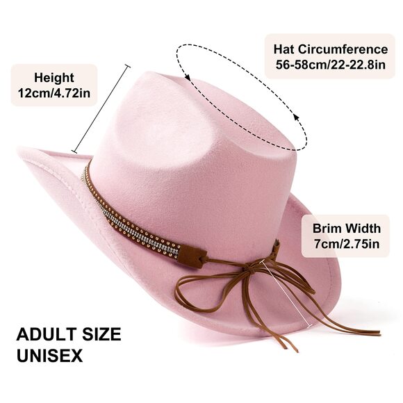 9573 Men & Women\'s Felt Wide Brim Western Cowboy Outdoor Fedora Hats With main image 7